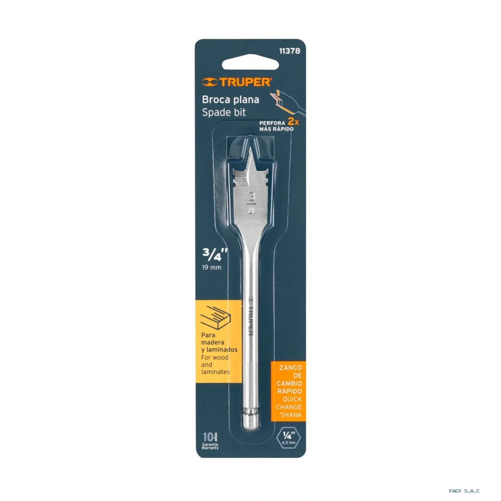 Broca plana de manita 3/4" para madera, Truper 11378