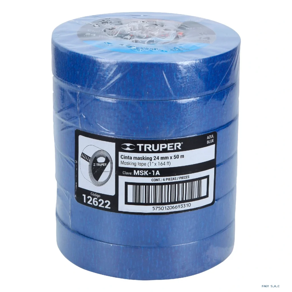Cinta masking tape azul de 1" x 50 m para pintor, Truper 12622