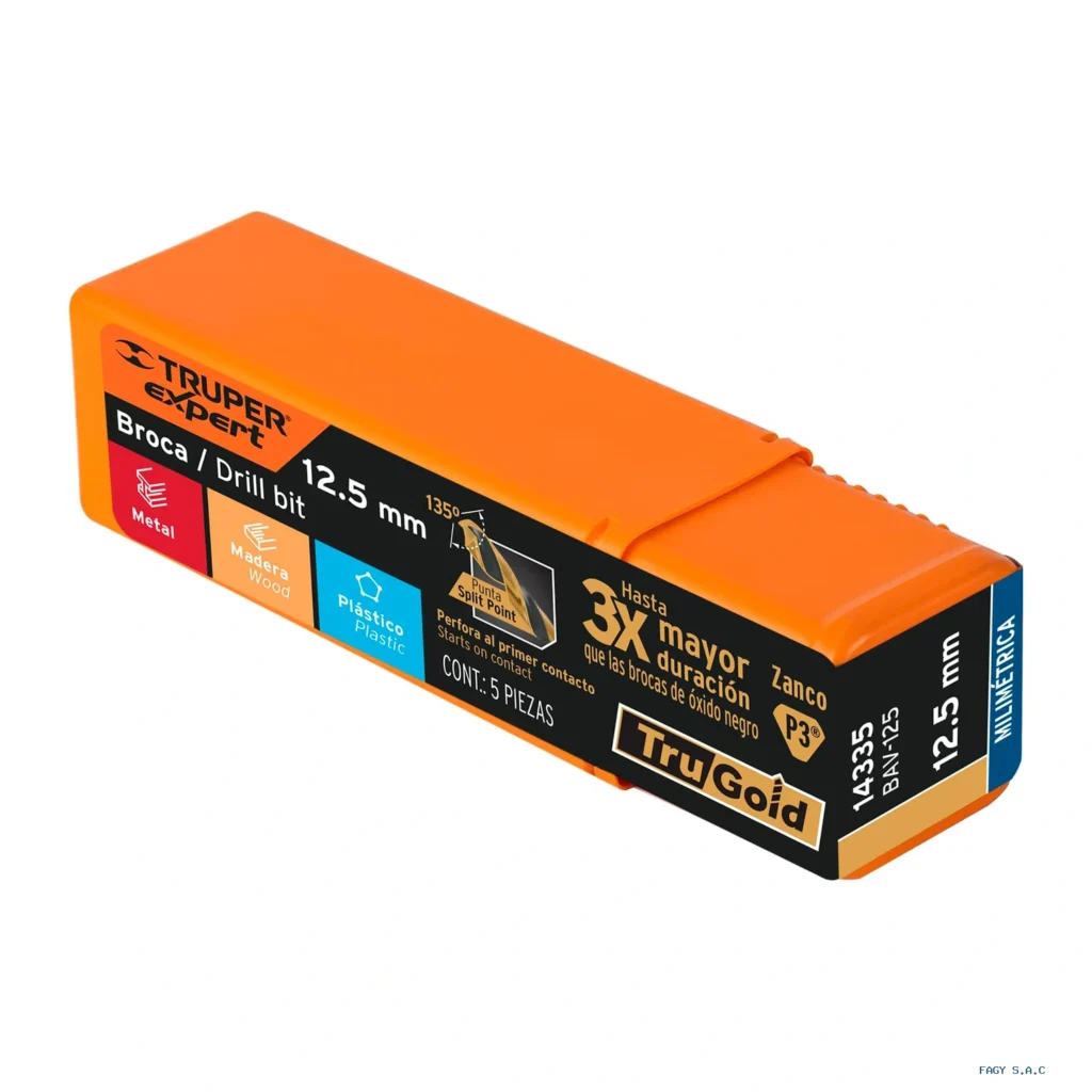 Broca HSS 12.5 mm Trugold para metal, Truper Expert 14335