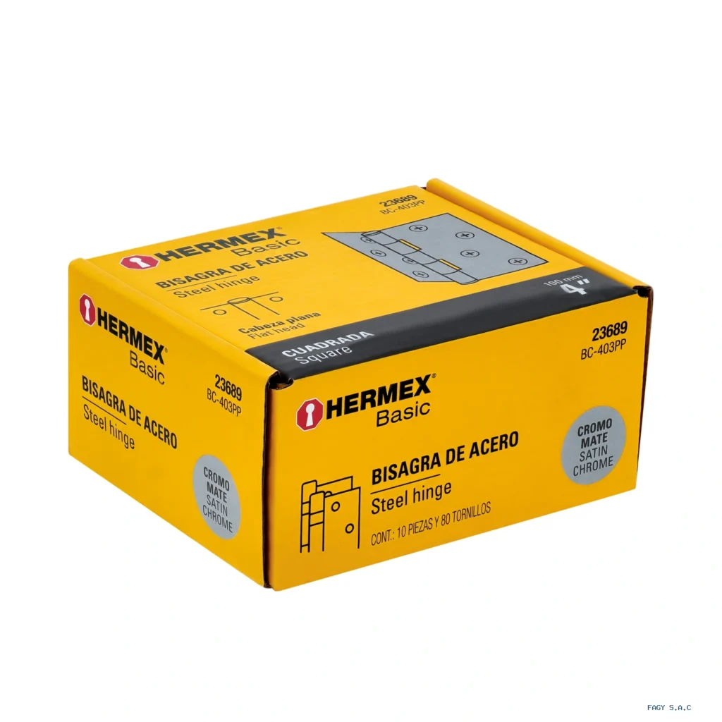 Bisagra cuadrada 4", satinado, cabeza plana, BASIC 23689