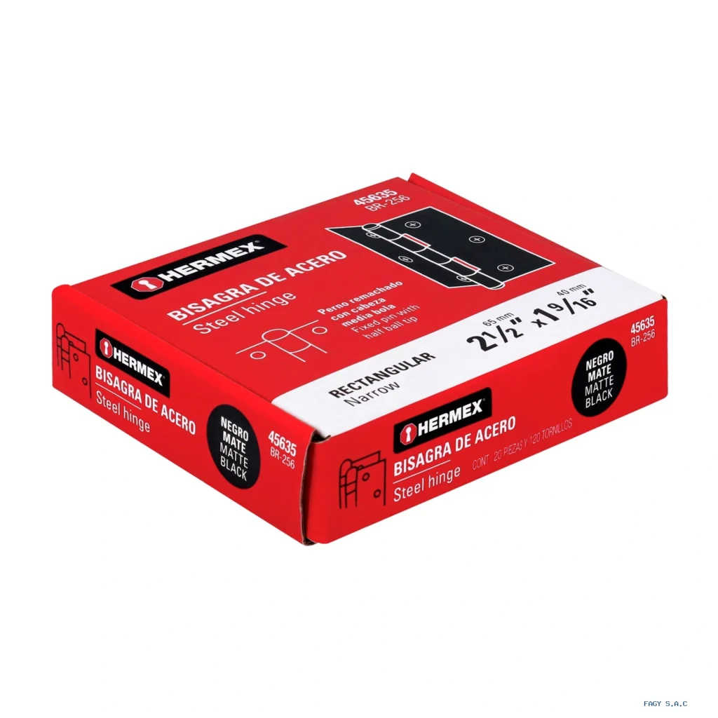 Bisagra rectangular 2-1/2" negra, HERMEX 45635