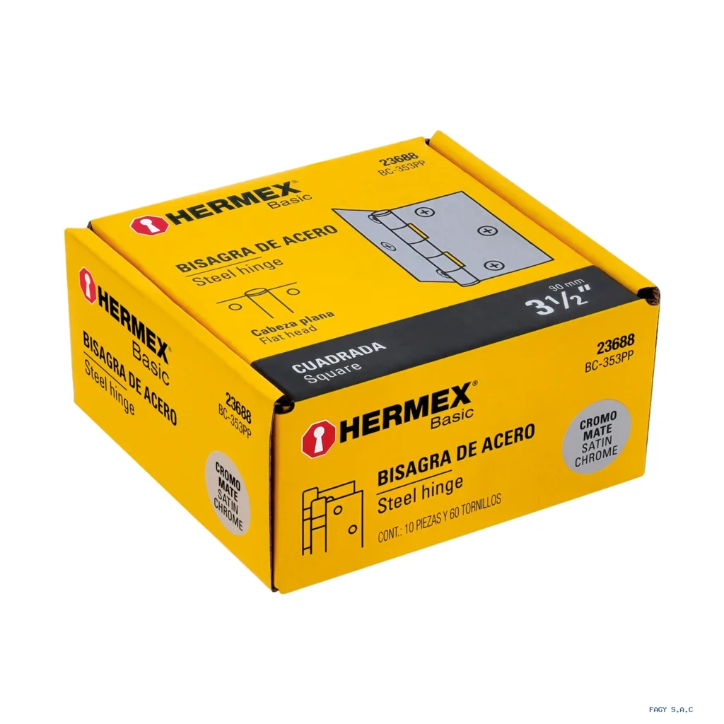 Bisagra cuadrada 3-1/2", satinado, cabeza plana, BASIC 23688